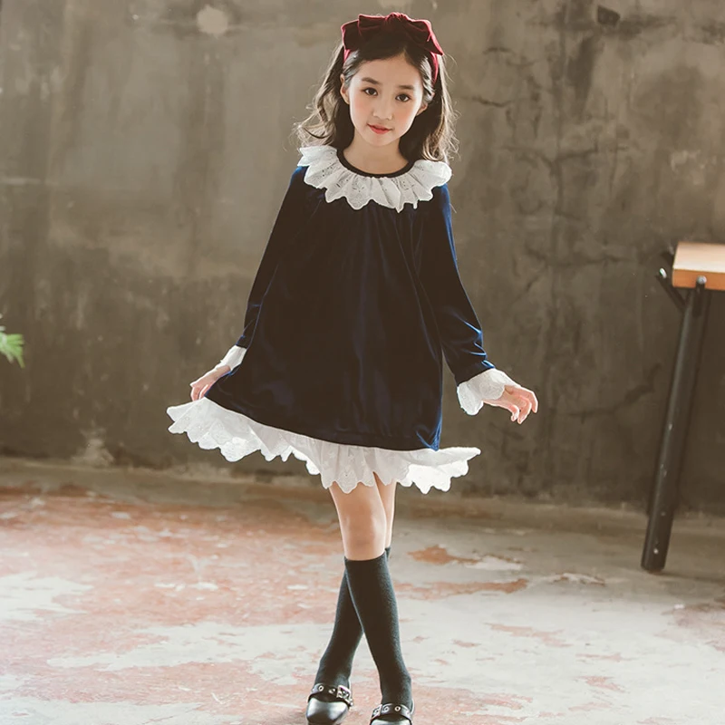 girls long sleeve velvet dress