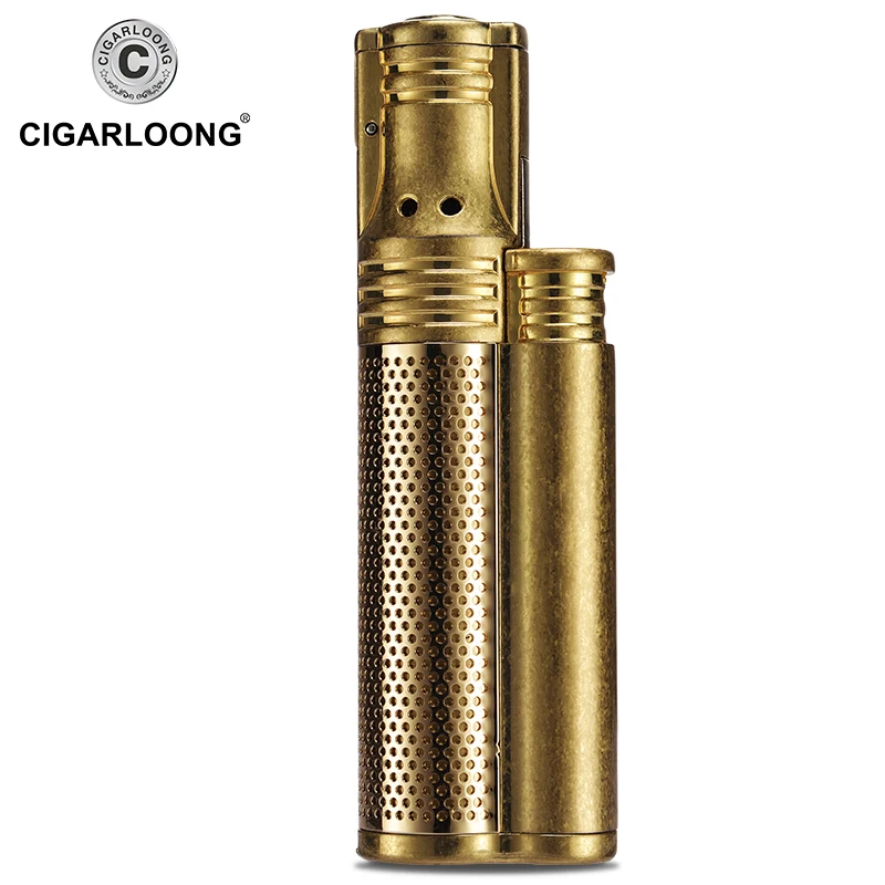 

free ship Windproof Metal torch Lighter gasoline cigar lighter jet w/cigar cutter punch drill CL-3231