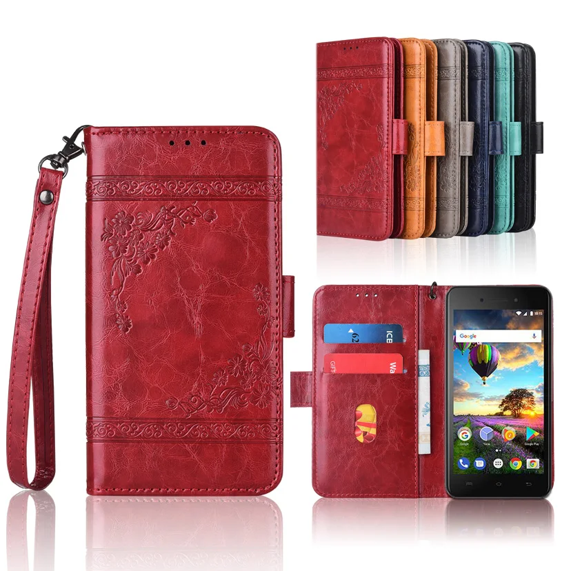 

Newest Wallet case for BQ BQ-5206L Balance Flip case with Strap,100% special PU leather embossing flower cover case