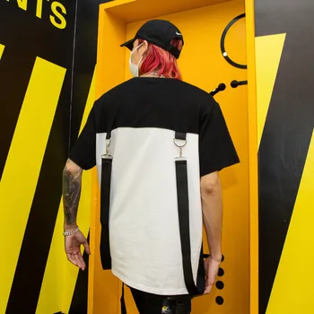 

Men Dancer Tees Shirts High Street Fashion Hip Hop Ribbons Splice T Shirt Male Summer Short Sleeve Loose Casual Print Tshirt