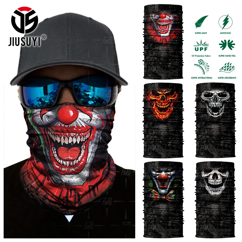 3D Seamless Clown Joker Skull Skeleton Neck Warmer Face Mask Head Scarf