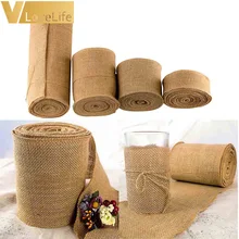 10Meter Ribbon Roll Burlap Table Runners 4Size 5cm/10cm/15cm/30cm Natural Jute Hessian Wedding Party Chair Bands Vintage Home