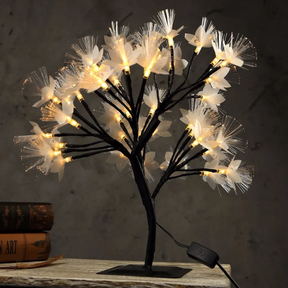 Светодиодные лампы Cherry Tree Night Lights Настольные лампы оптического волокна Детские Рождественские детские постели украшения для домашнего интерьера освещения