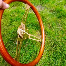 Универсальный Высококачественный 380 мм/15 дюймов/38 см Деревянный Phoebe Гальваническое Рулевое колесо для гоночного автомобиля с рогом золотого цвета