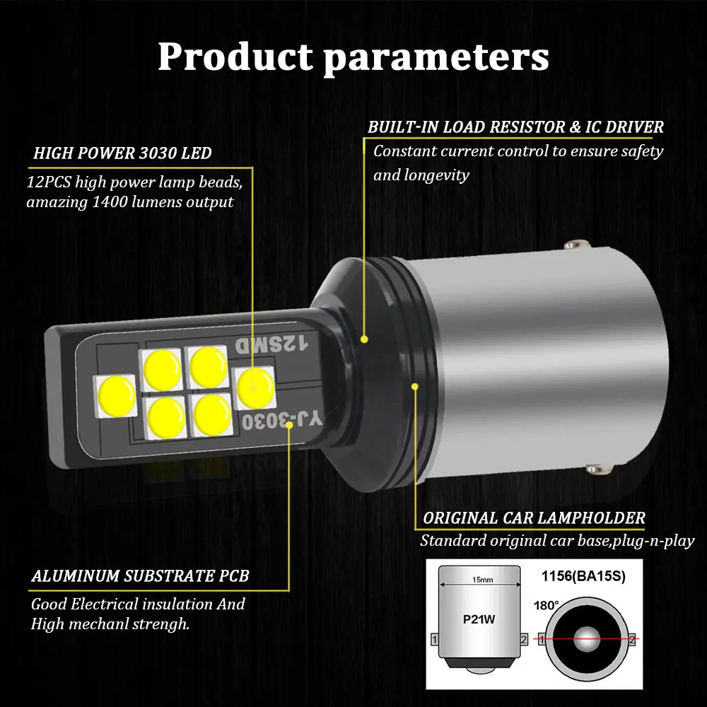 KAMMURI аксессуары лампочки для авто ba15s p21 p21w led 1156 лед светодиоды светодиодные лампы led лампа для стоп сигнал задний ход drl повторитель поворота габариты светодиодные вспышки фсо turn signal для авто желтый