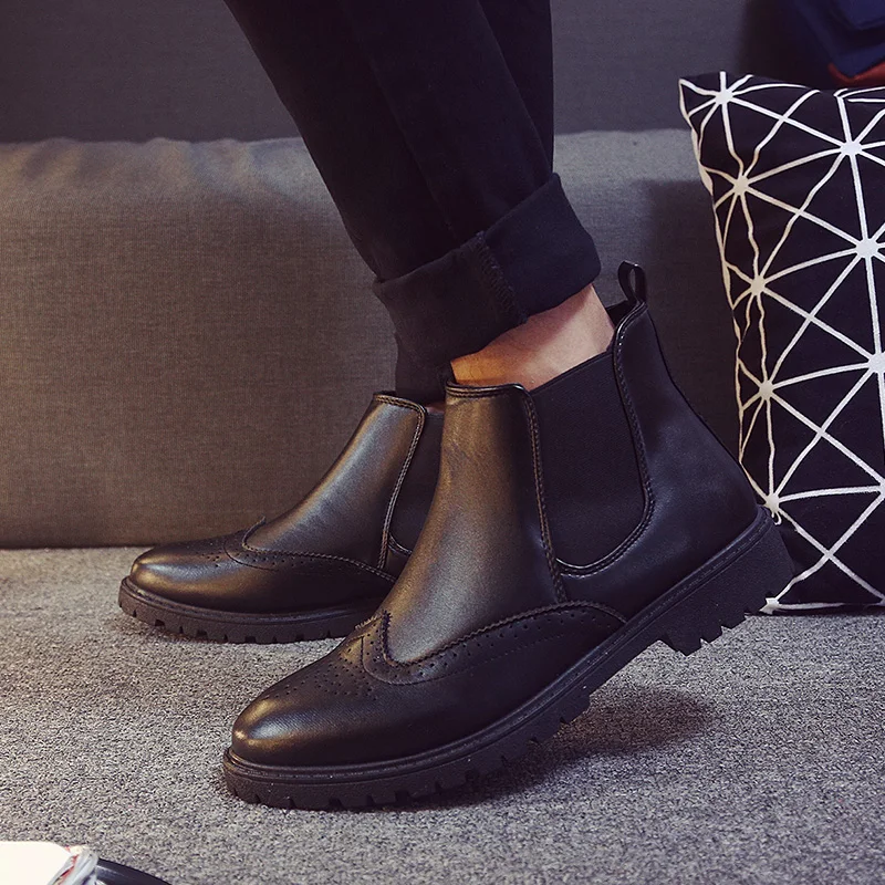 

Man Chelsea Boots Black Brown Mens Thick Sole Shoes Slip-On Men Spring Autumn Boots Comfortable Ankle Boots For Men 2018