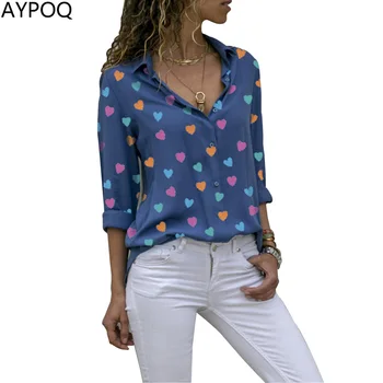 

AYPOQ Women Print Shirt Plus Size Casual Streetwear Long Sleeve Loose Buttoned Top Blouse Summer Spring Shirts Blusa Feminina