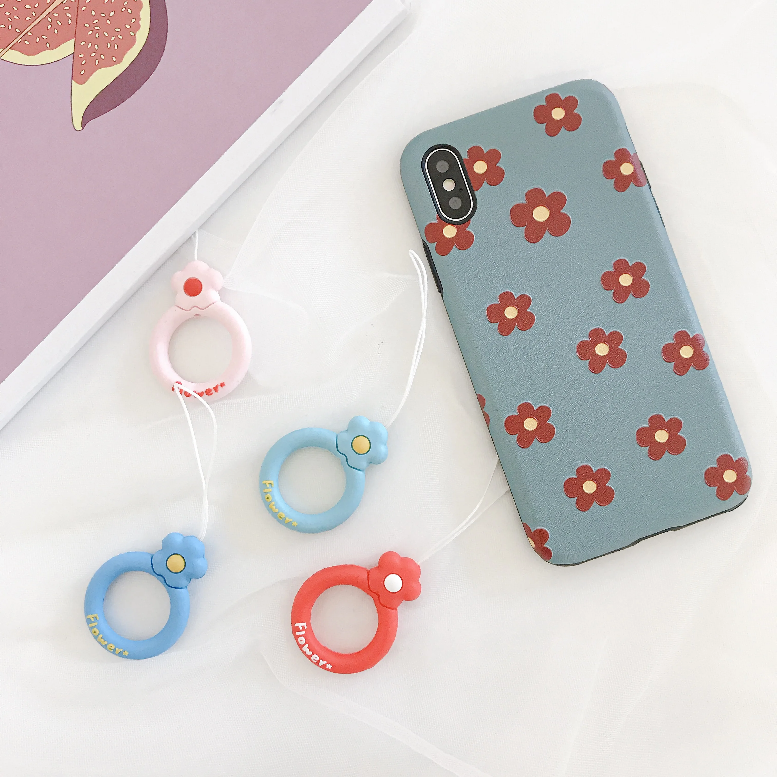 

Universal Mobile Phone Lanyard Rope hand Strap Silicone Finger Ring Pendant Anti-fall Flower For iPhone For Samsung For Huawei