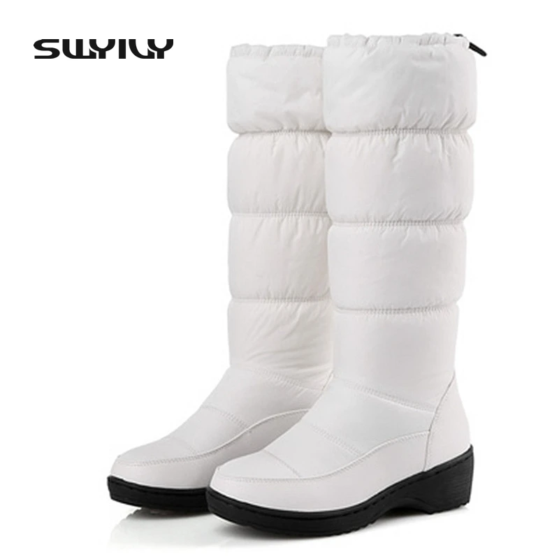 Plus Size 35-44 New Winter Women Warm Waterproof Snow Boots Fashion Platform Fur Cotton Shoes Wedges Knee High Easy Wear Boots