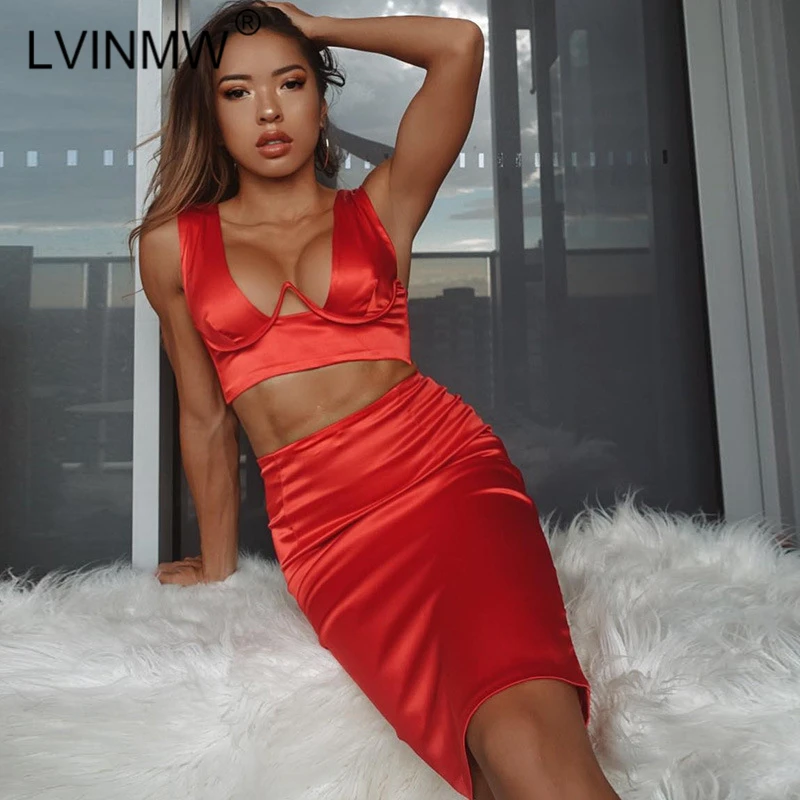 LVINMW сексуальный атласный комплект из 2 предметов 2019 Летние Женские однотонные