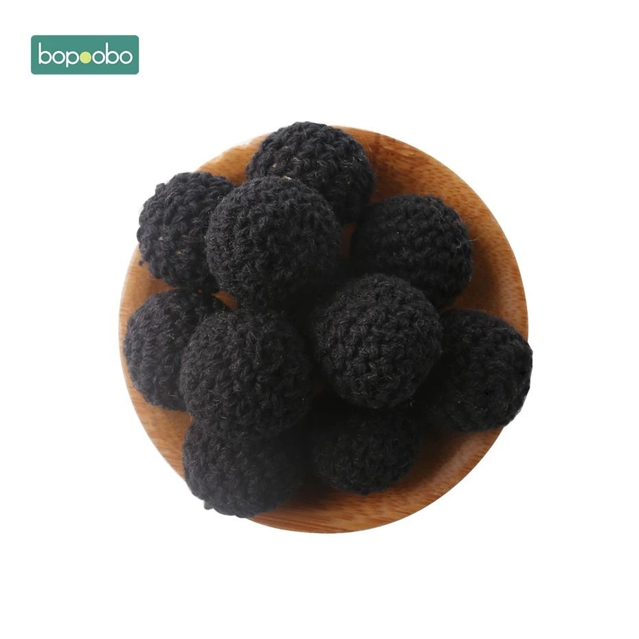 Bopoobo, 50 шт., 20 мм, натуральные деревянные бусины для вязания крючком, украшение внутри, деревянные бусины для прорезывания зубов, деревянные игрушки, бусины для прорезывания зубов - Цвет: Black Crochet Beads