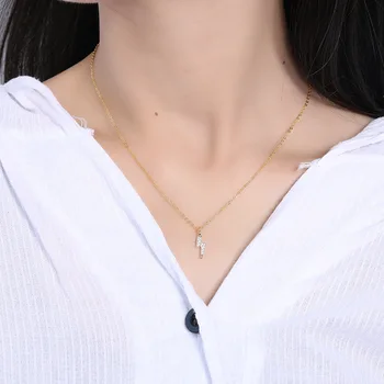 

Authentic 925 Sterling silver Gold White Zirconia Set pendant charm necklace FINE jewelry X170