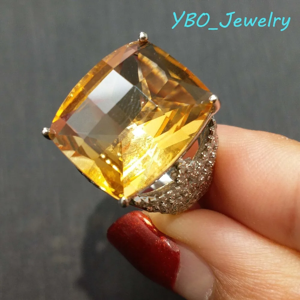 

YBO 13ct Natural Brazil Citrine Gemstone Ring in 925 Sterling Silver for Women Best gift of Wedding Engagement Anniversary Party