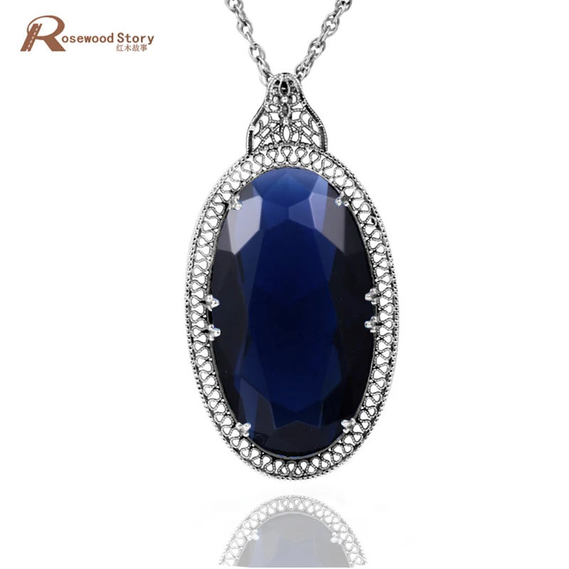 Женская подвеска из серебра 925 пробы с сапфировым камнем|necklace crystal pendant|necklace silver