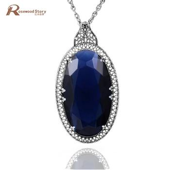 Thomas Jewelry Socialite pendants Created Sapphire Stone Valentine's day 925 sterling silver crystal pendant necklace for women