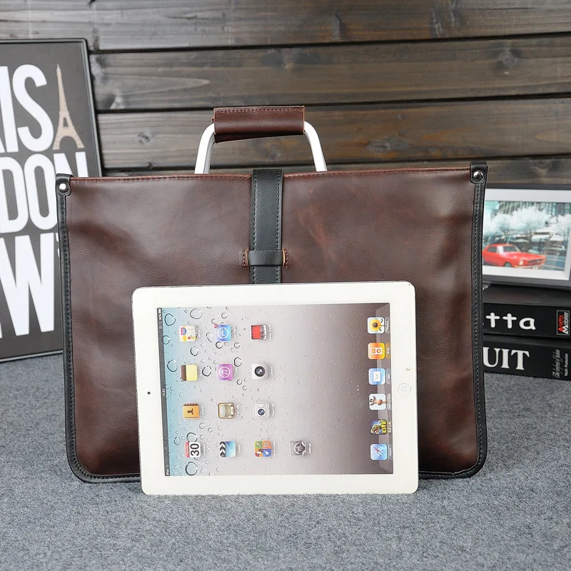 Простой дизайн, кожаный мужской портфель с металлической ручкой, деловая мужская сумка, Классические офисные мужские сумки, мужские сумки