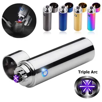 

Cylinder LED Windproof Lighters Electric USB Rechargeable Triple 6 Arc Cross Windproof Flameless Lighter