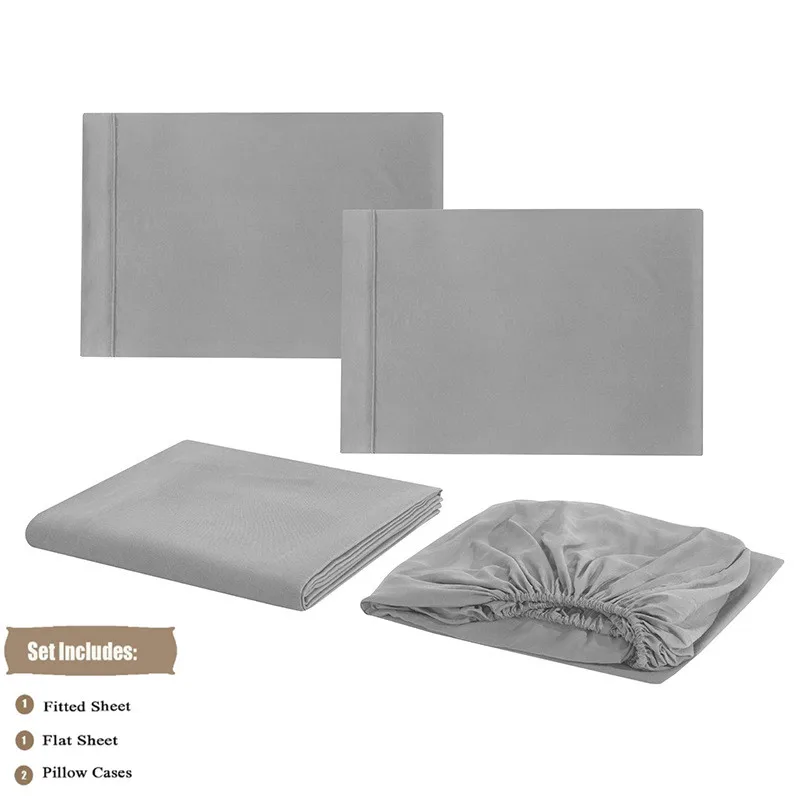  UNIKEA Bed Sheet Set Brushed Microfiber Bedding 3 or 4 Piece Flat Sheet Fitted Sheet and Pillowcase