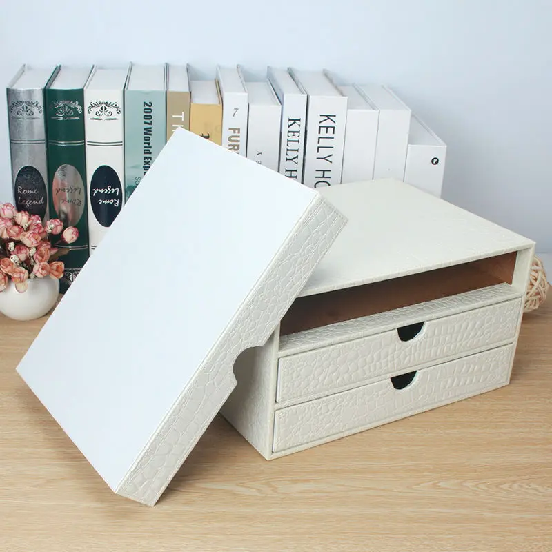 home office 3-drawer wood leather desk file cabinet storage drawer box organizer document holder rack tray crocodile white 217E