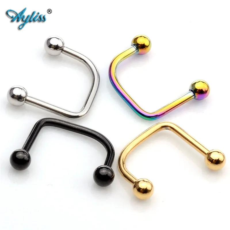 

Ayliss Hot Wholesale 2pcs Rainbow 16G Cool Punk Stainless Steel Ball Top Lippy Loop Lip Monroe Labret Ring Jewelry Body Piercing