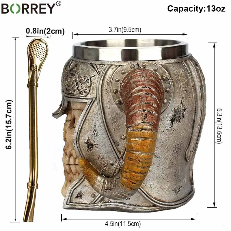 BORREY, европейские кофейные кружки, кружка из нержавеющей стали с черепом, чашка с 3D черепом, бокал для вина, кофейная чашка, металлическая пивная чашка, кружка с соломинкой, ложка