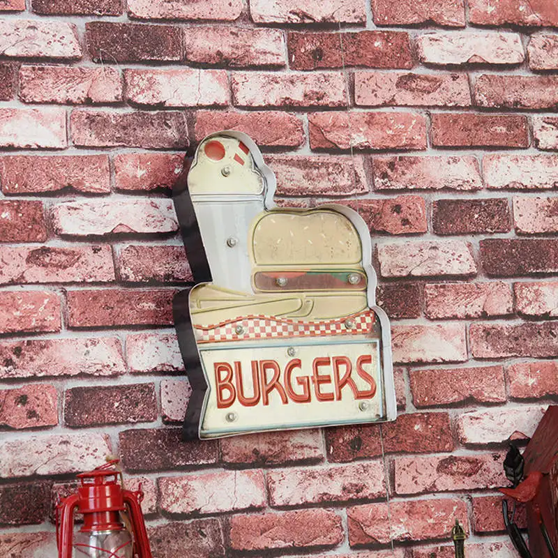 Burgers LED вывески для торговых клубов декоративные тарелки таблички винтажные