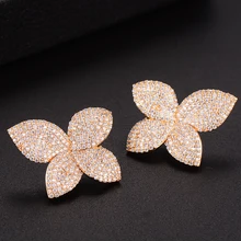 GODKI 26 мм Роскошные цветок лист мода кубического циркония для женщин обручение вечерние NightOut свадебные серьги для женщин