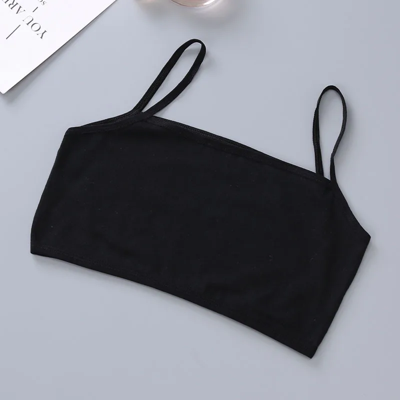 Black free size Детское нижнее белье, модельные хлопковые топы для девочек, топы с бретельками для девочек-подростков, От 6 до 16 лет, детская майка с бюстом 50-80 см - Цвет: Black free size