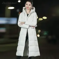 Большие размеры 6XL пуховики 2018 модное женское зимнее пальто длинное тонкое утепленное пуховое хлопковое Стеганое пальто Верхняя одежда