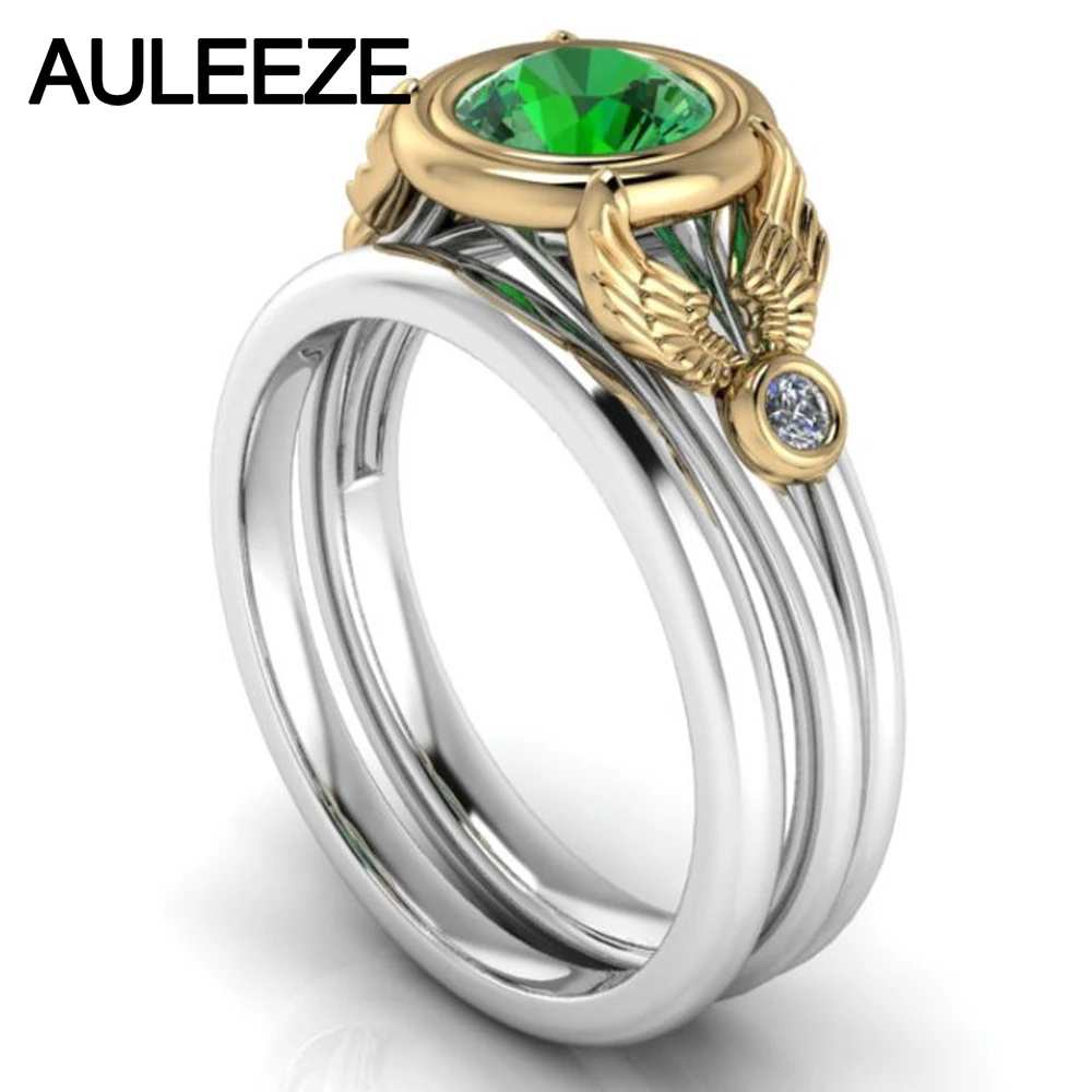 

Moissanite Winged 2-Piece Wedding Sets 10K Two-tone Solid Gold Rings For Women Fine Jewelry 1CT Round Cut Gemstones Bridal Sets