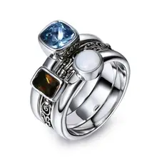 DC1989 Clásicos Anillos de La Vendimia Para Las Mujeres y de Los Hombres de Tres Colores Sintético Circonita Rodio Plateado Anti-Acabado Negro de Ancho 15mm