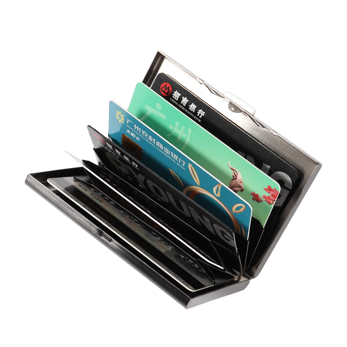 

AEQUEEN Cardholder Male Stainless Steel Metal Case Box Men Women Business Credit Card Holder Case Cover Coin wallet Black Silver