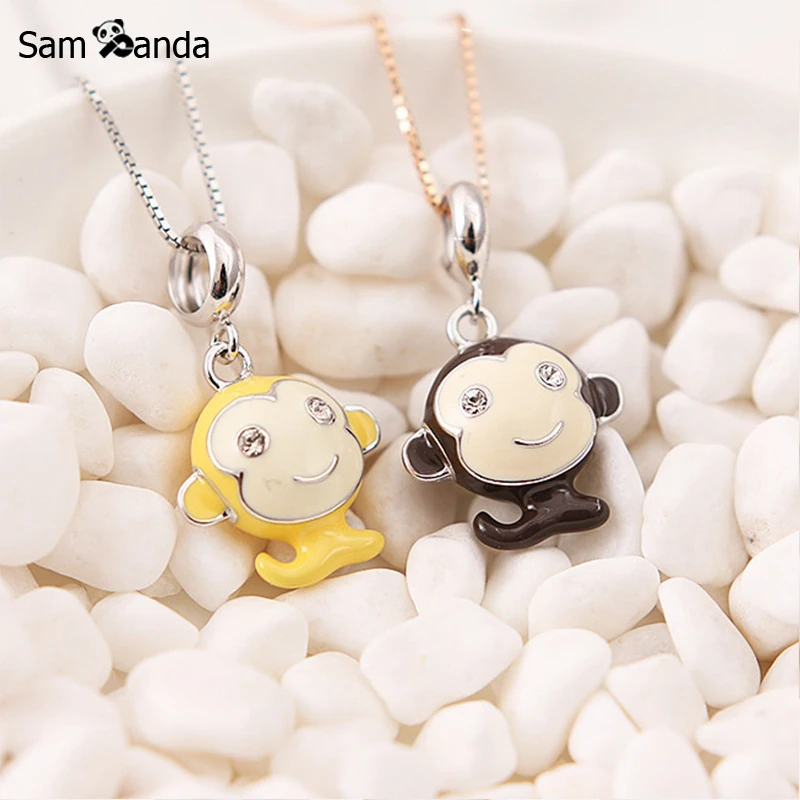 925 Sterling Silver Cute Animal Heart CZ Wise Monkey Hold