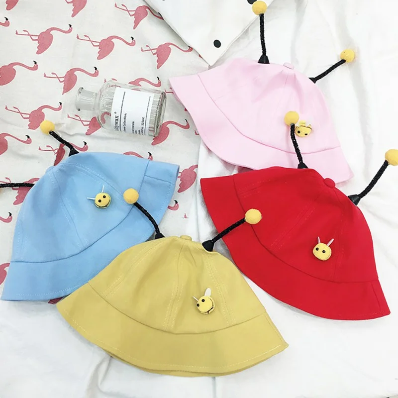

Baby Boys Girls Cartoon Bee Pattern Bucket Hats Reversible Sun Headwear Newborn Photography Props Panama Children