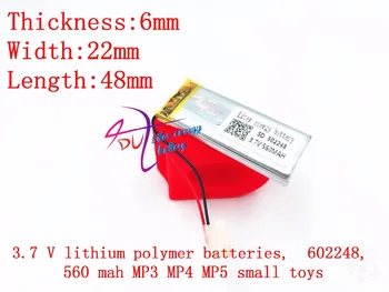 

602248 3.7V 560mAh Rechargeable li Polymer Li-ion Battery For mp3 mp4 mp5 DVR GPS Vedio Game toys Tools 602250