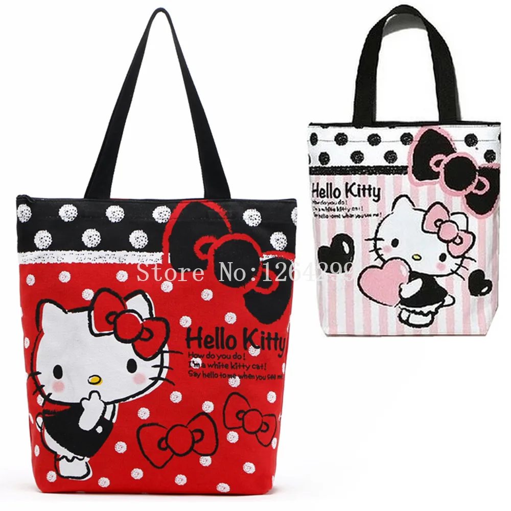 New Hello Kitty Girls Kids Canvas Zipper Shoulder Bags Woman Shopping