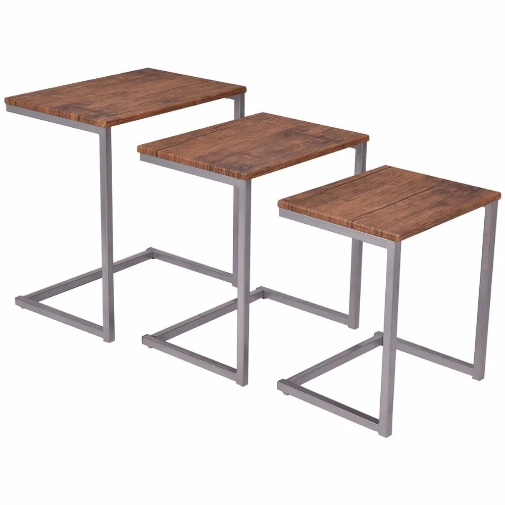 Giantex 3PCS Steel Stacking Nesting Coffee End Table Desk Set Nightstand Home Furniture HW52229 Giantex 3PCS Steel Stacking Nesting Coffee End Table Desk Set Nightstand Home Furniture HW52229