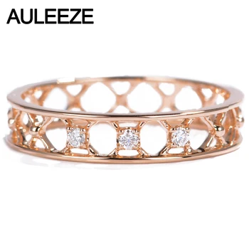 

AULEEZE Jewelry Solid 18K Rose Gold Ring Natural Diamond Wedding Bands For Women Unique Window Grilles Matching Band