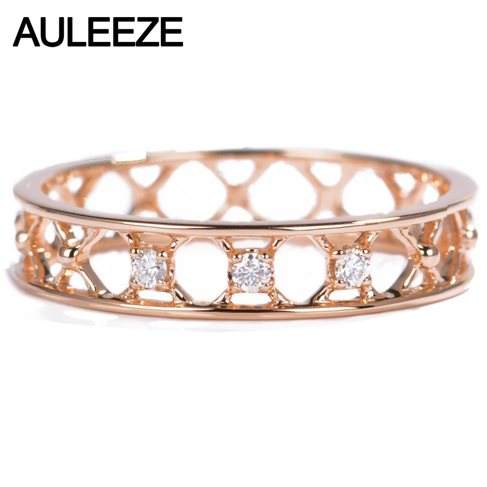 AULEEZE Jewelry Solid 18K Rose Gold Ring Natural Diamond Wedding Bands For Women Unique Window Grilles Matching Band AULEEZE Jewelry Solid 18K Rose Gold Ring Natural Diamond Wedding Bands For Women Unique Window Grilles Matching Band