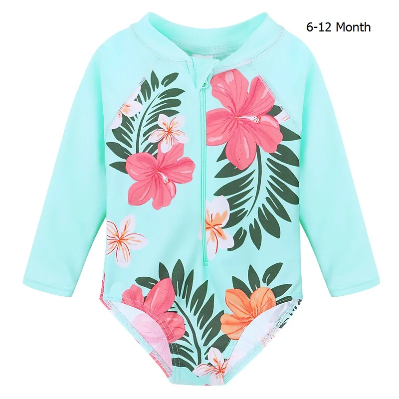BAOHULU UPF50 летняя одежда для купания для маленьких девочек, одежда для купания с длинными рукавами и цветочным рисунком для девочек, детские купальные костюмы, одежда для купания для младенцев - Цвет: CyanFlower 6-12Month