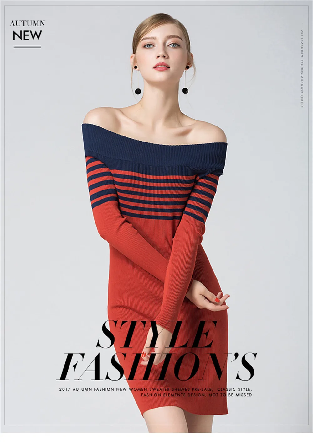 Fashion Autumn Off shoulder Sweater Dress 2017 High Quality Long Sleeve Off Shoulder Slash Neck Knitted Party Dress For women (8)