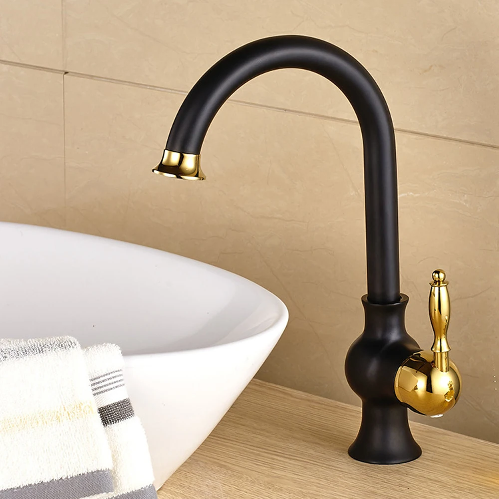 

Antique above counter basin black gold-plated Mixing faucet, Brass,Cold & Hot Water, bathroom taps send 60cm Inlet hose FMHJ106