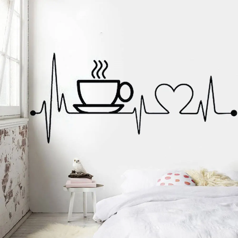Waterproof Stickers Vinyl Art Sticker Creative Coffee Cup Love Heart Cardiogram Kitchen Wall Stickers AZ-32