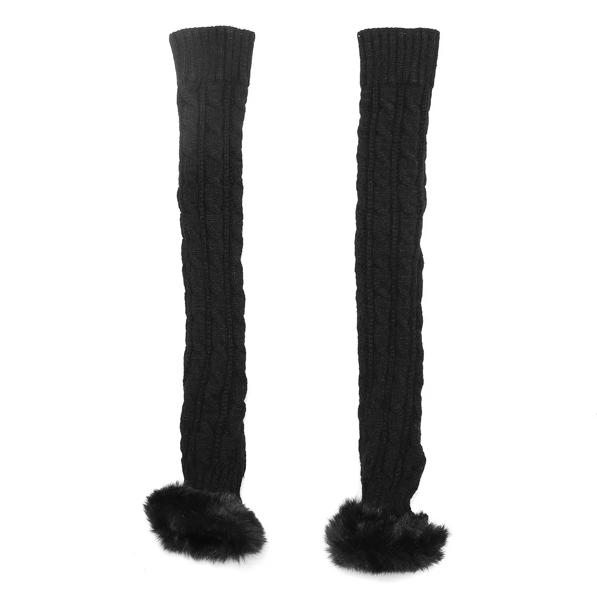 Длинные перчатки Женские варежки девушка вязание Мех животных зимние теплые рука рукава черный