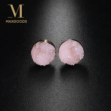 1 пара необработанный Кристальный Кварц Druzy серьги-гвоздики натуральный камень из смолы Круглые разноцветные серьги-гвоздики ювелирные изделия