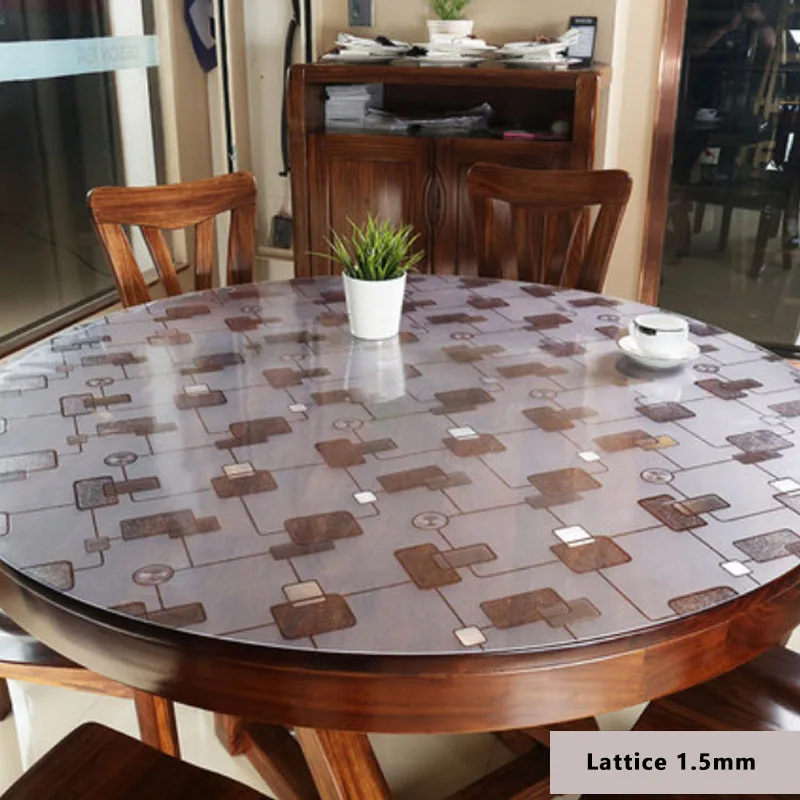 

PVC Tablecloth Round Table Waterproof Tablecloth Table Cover Transparent Kitchen Pattern Oil Table Cloth Dining Table Mat 1.5mm