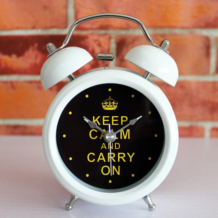 Alarm Clock Desktop Watches Retro Metal Desk Table Clocks Silent Keep Calm and Carry on