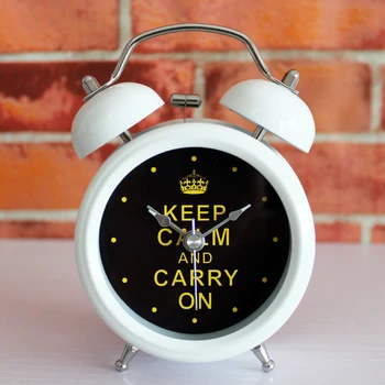 

Alarm Clock Desktop Watches Retro Metal Desk Table Clocks Silent Keep Calm and Carry on Christmas Gifts