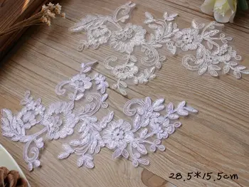 

2016 white/off White lace motifs appliqued 10 pairs (20pcs/lot) wedding dress patches 28.50x15.50cm