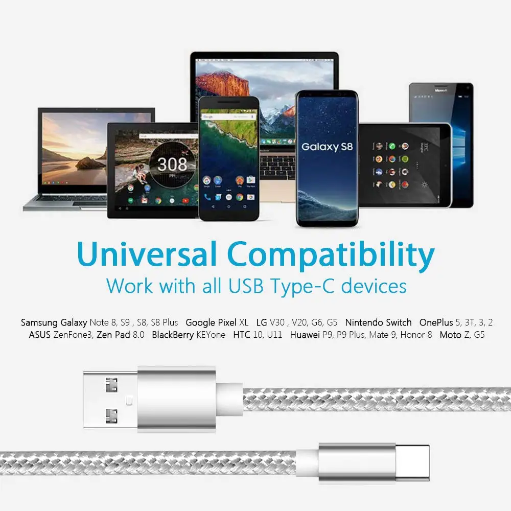 Кабель USB Type C шнур для быстрой зарядки Samsung Galaxy S9 S8 Note 8 Pixel LG V30 G6 G5 Nintendo Switch OnePlus 5